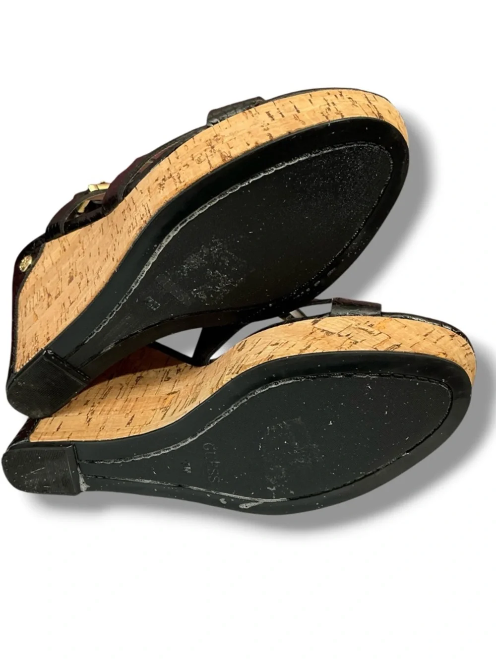 Guess Black Faux-Snakeskin Cork Wedge Sandals